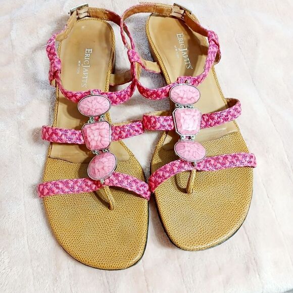 Eric Javits Pink Tan Strap Sandals Size 9M - Picture 1 of 7